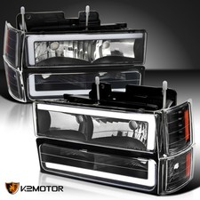 Fits 1994-1998 Chevy C10 Ck 1500 2500 Tahoe Led Tube Black Headlightsbumper Fits 1994-1998 Chevy C10 Ck 1500 2500 Tahoe Led Tube Black Headlightsbumper