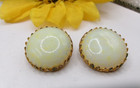 Signed MIRIAM HASKELL LIGHT YELLOW GLASS Dome Button Clip On Earrings — photo 1