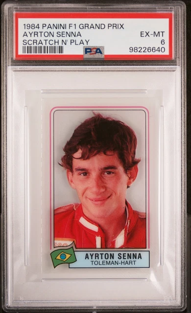 1984 Panini F1 Grand Prix Scratch N Play Ayrton Senna Rookie Card RC PSA 6 EX-MT