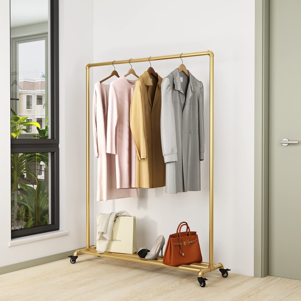 Industrial Gold Clothing Racks on Wheels, Boutique Display Gold Clothes ...