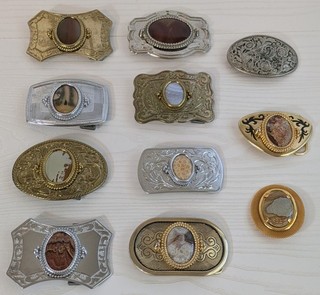 Vtg Belt Buckle Lot of 10 For Men And Women Different Metals Plus 1 Bolo Slide