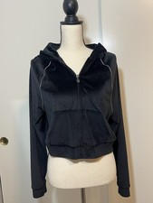 Victoria Secret On Point Women's Black Velour Full Zip Rhinestone Jacket Size XS