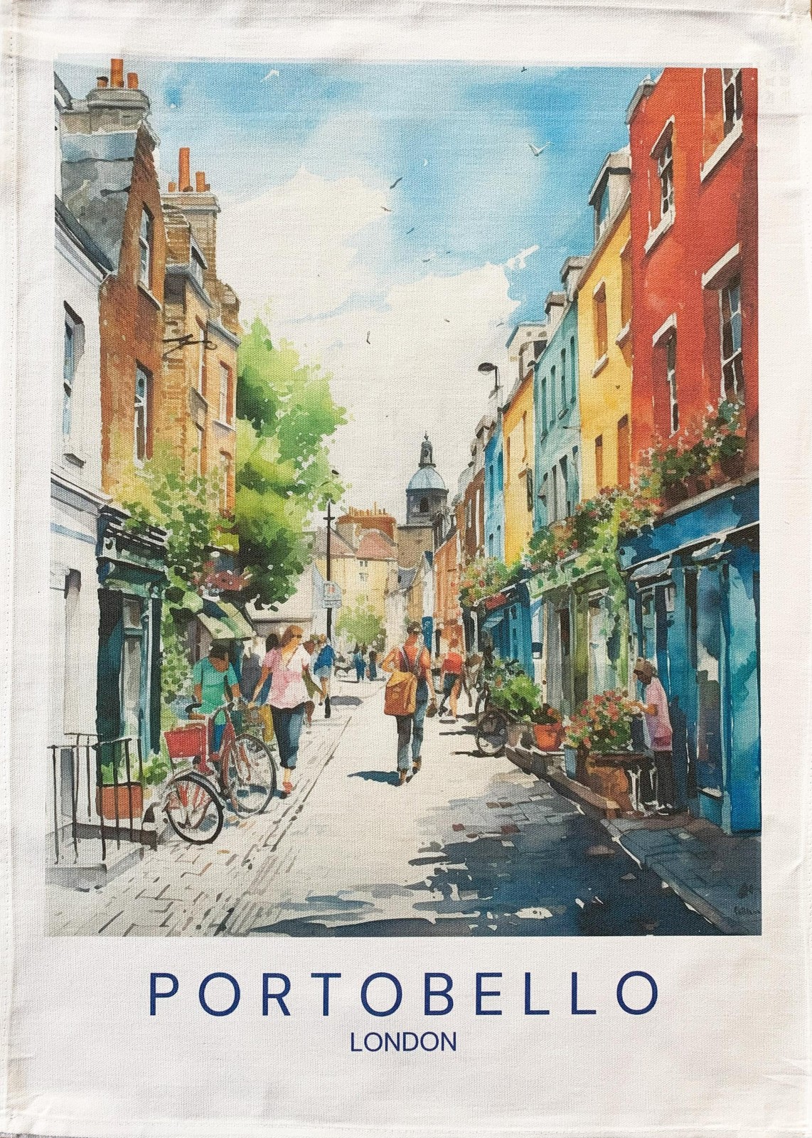 Cotton Tea Towel Portobello London, large, colourful, machine washable,