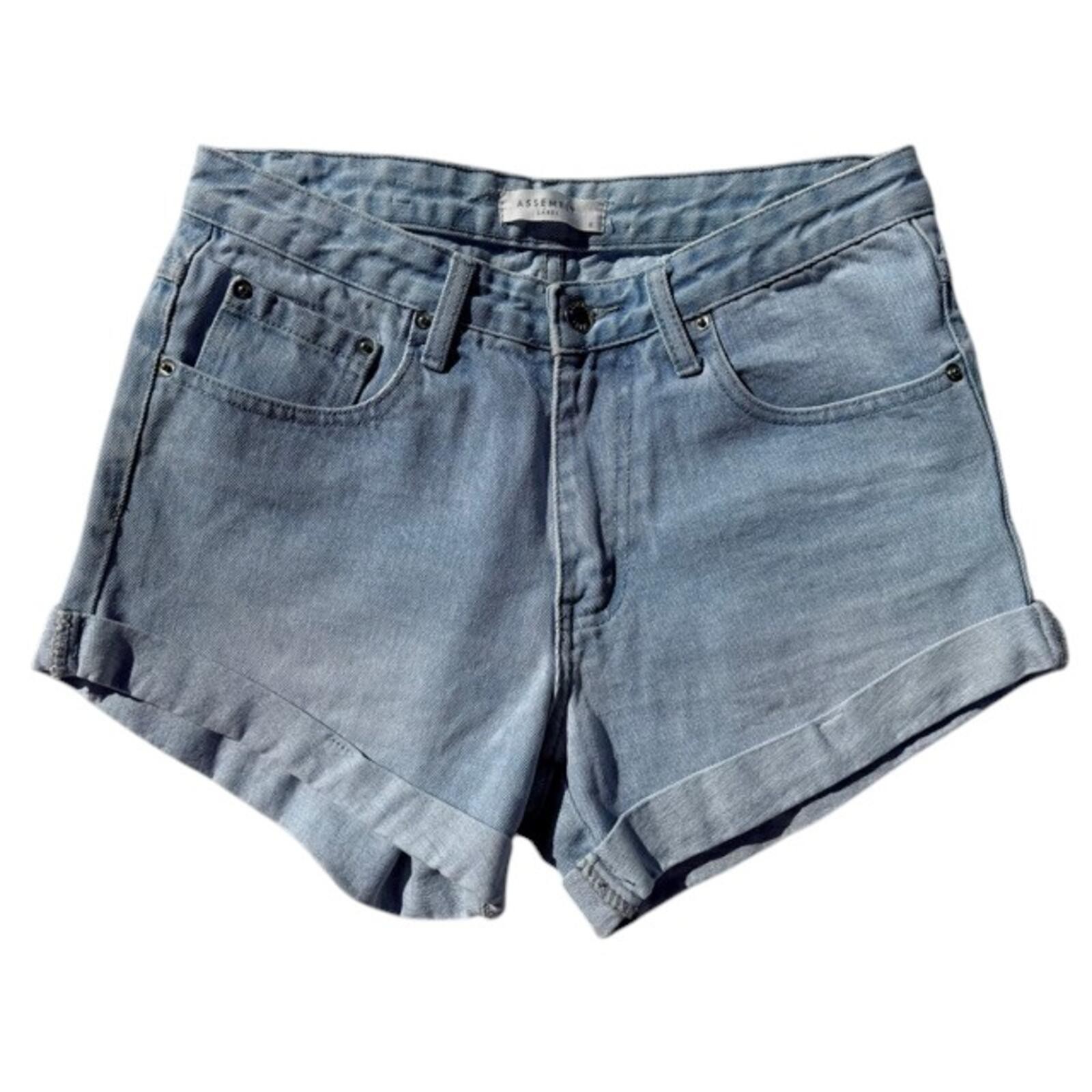 Assembly Label Women's Denim Shorts, AU 8, Light Wash Cuffed