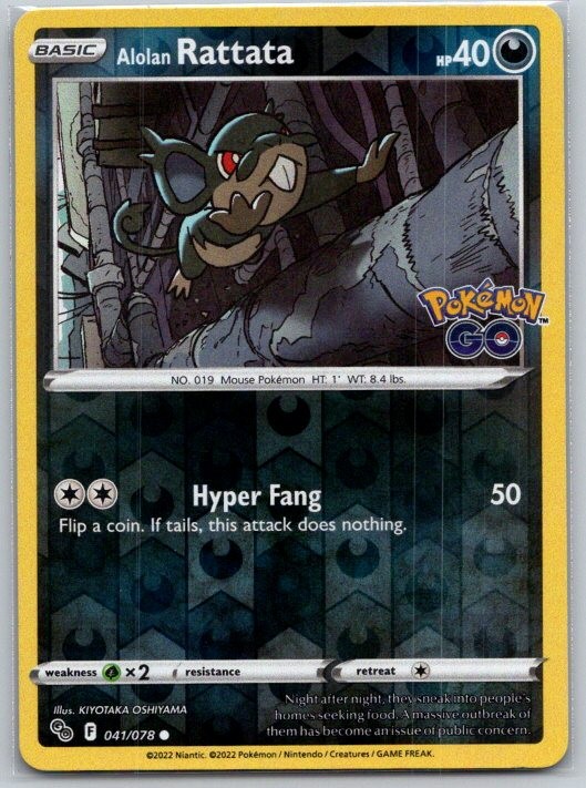 Alolan Rattata 041/078 Common Pokemon GO Pokemon Reverse Holo Near Mint