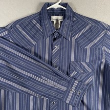 Wrangler Wrancher Shirt Mens XL Striped Western Pearl Snap Long Sleeve Rodeo