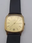 Vintage Q Timex Quartz Square Dial Gold Tone Black Band New Battery Working