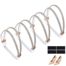 4 Pcs Rhinestone Elastic Shoe Straps Heels Ankle Straps, White Silver