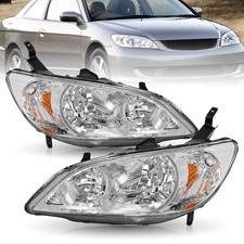 For 2004-2005 Honda Civic 24 Dr Chrome Headlights Amber Corner Lamps Pair