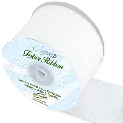 SUAK ENTERPRISES Ribbon Xmas Sparkle White 63mm