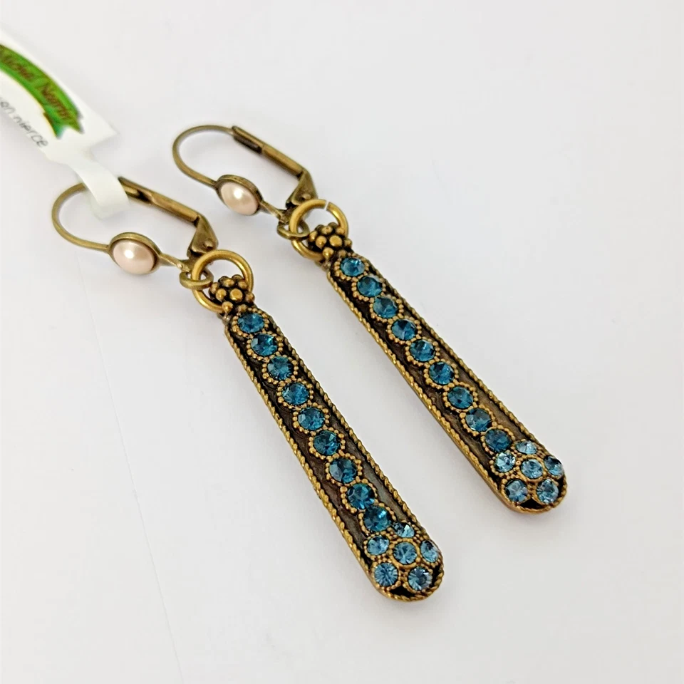 Michal Negrin Earrings Long Blue Crystal Evening Style Elegant Victorian Revival - Image 2 of 4
