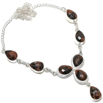 Natürlicher Mahagoni Obsidian Edelstein 925 Sterlingsilber Schmuck...