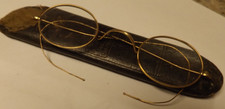 Antique Yellow Gold Wire Rim Frame Eye Glasses in Case FREE SHIPPING