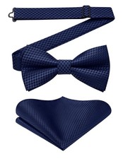 Navy Bow Ties for Men Blue Polka Dot Bow Tie and Pocket Square Set Formal Dar