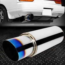 2.5" INLET STAINLESS STEEL STRAIGHT-THROUGH EXHAUST MUFFLER 4"BURNT DIAGONAL TIP