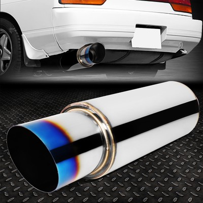 2.5'' INLET STAINLESS STEEL STRAIGHT-THROUGH EXHAUST MUFFLER 4''BURNT DIAGONAL TIP