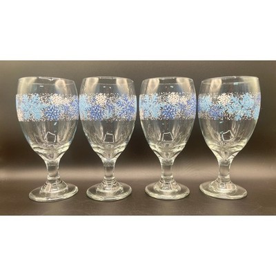 Set of 4 Vtg LIbbey Snowflake Water Iced Tea Glasses Wine Goblets 16 oz. 7''