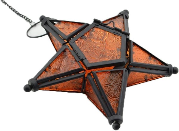 HäNge Glas Stern Kerzenhalter Teelichthalter Windlicht Orange Deko-image