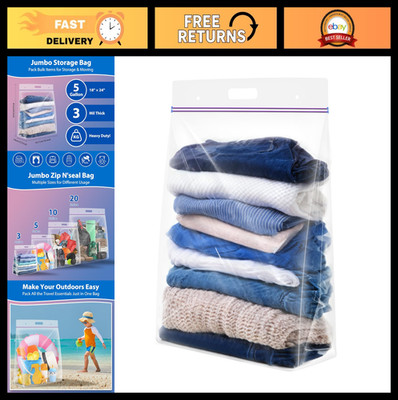 Heavy Duty 5 Gallon Zipper Bags with Handle, 6 Pack, Reusable Clear Storage Bags