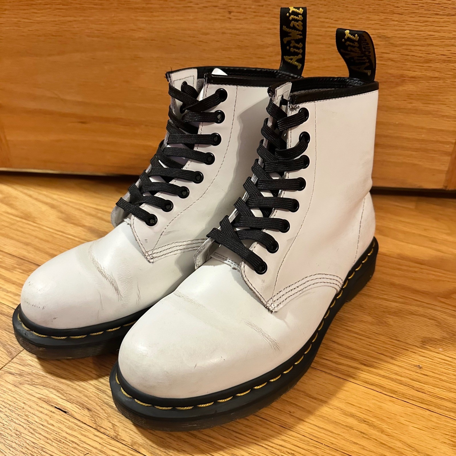 Dr Martens 1460 White Smooth Leather Lace Up Combat Boots Women USL 8
