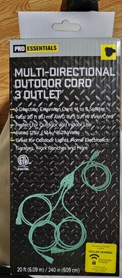 Pro Essentials Multi-Directional Outdoor/Indoor Cord 3 Outlet 20 feet Splitter
