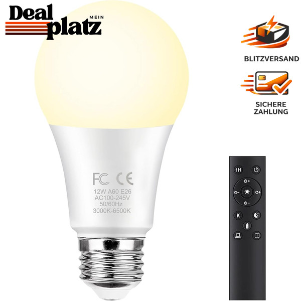 Smart GlüHbirne 12W E27 Farbwechsel Dimmbar 2700-6500K 1000LM Mit Fernbedienung-image