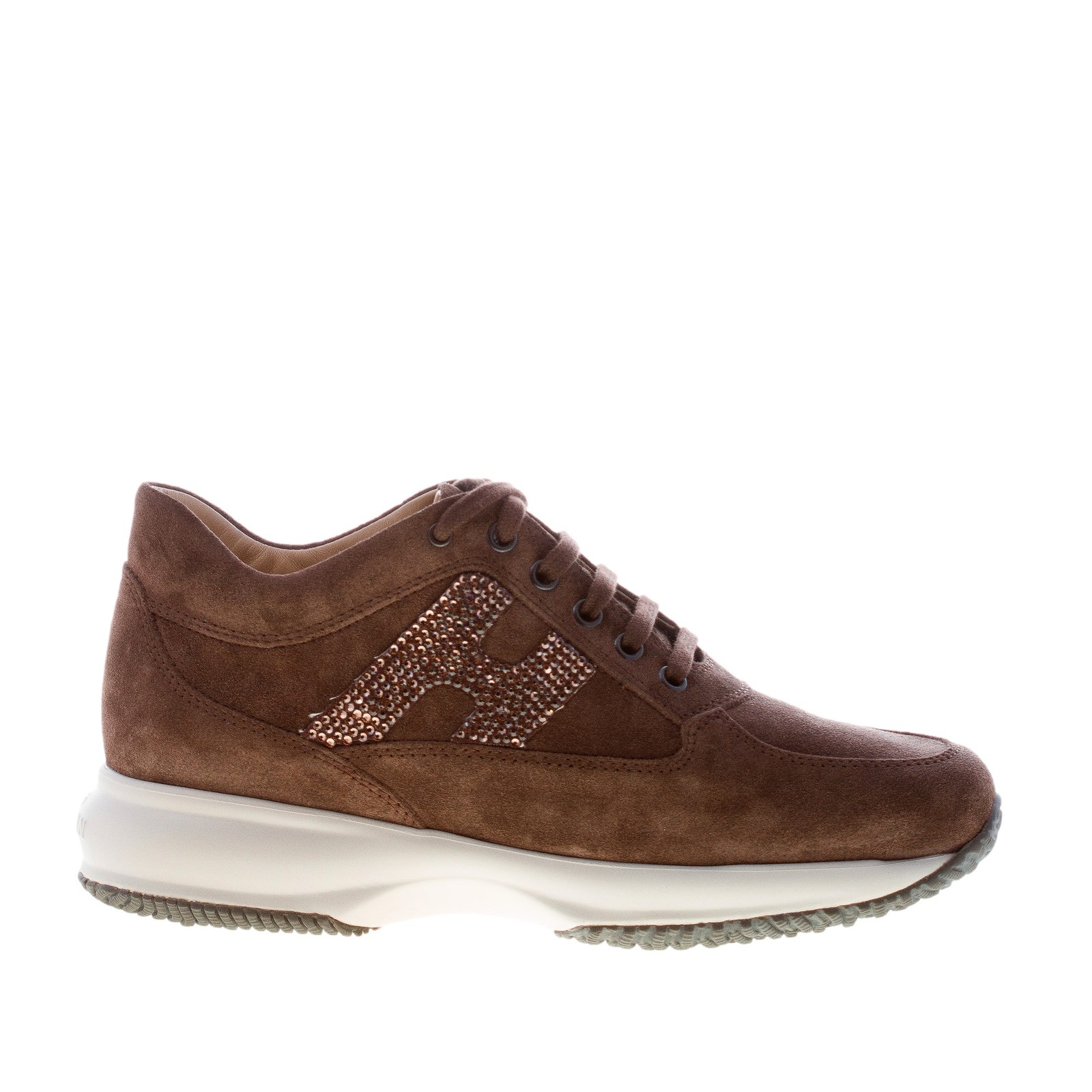 HOGAN women shoes Interactive brown suede sneaker with H strass