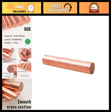 Pure Copper Round Rod 5/8" 16mm Dia 7.87" Length - Bare Metal Craft Supply