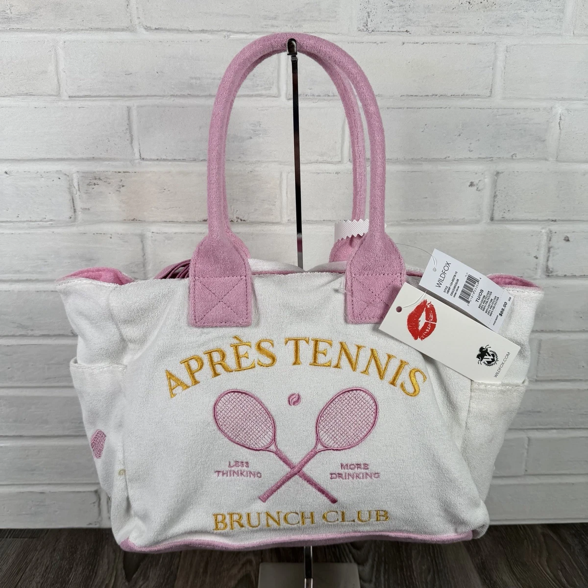Wildfox Puffy Drawstring Backpack Tote Rose Clair Light Pink NWT MSRP $60 Wildfox Tote Bag pink and white tennis bag | Mercari main image 2