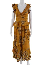Love The Label Womens Maxi Sundress V Neck Brown Paisley 100% Cotton Tie Size S