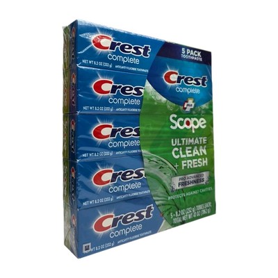 Crest Complete Toothpaste Plus Scope Advanced Active Foam, Striped, 8.2 Oz 5 Pk