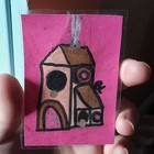 Joined pink hanging Birdhouse painting laminated ooak art card aceo atc — photo 1