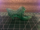 Fenton  Green Opalescent uranium Hobnail Queen Cat Head Slipper