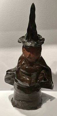 Vintage Studio Kunst Keramik Hexe Halloween primitive Ton bemalte Figur N.Lang