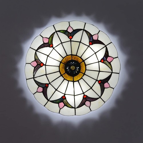 Tiffany 2 Light Semi-Flush Mount Ceiling Lighting Lamp Fixture Stained Glass 10" - Picture 8 of 13