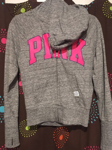 Victoria Secret Rosa, Sudadera con Capucha con Cremallera, Gris X Pequeña. - Imagen 5 de 5