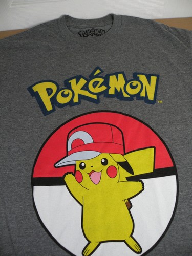 Pokemon Graphic T Shirt Pikachu wearing Ash's Hat Men XL Short Sleeve Gray - Picture 3 of 14