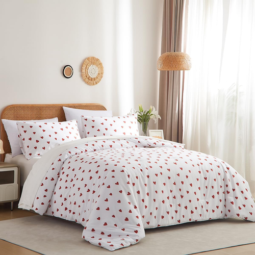 Heart Comforter Set Twin Size Kawaii Red Heart Pattern Comforter Kids Girls Cute - Picture 2 of 12