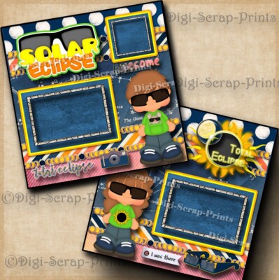 SOLAR ECLIPSE ~ 2 premade scrapbook pages paper TRAVEL layout DIGISCRAP A0545