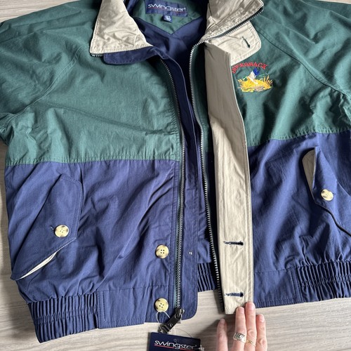 Vintage Swingster Jacket Windbreaker Mens L Ducks Back Full Zip With Hood NWT - Picture 5 of 14
