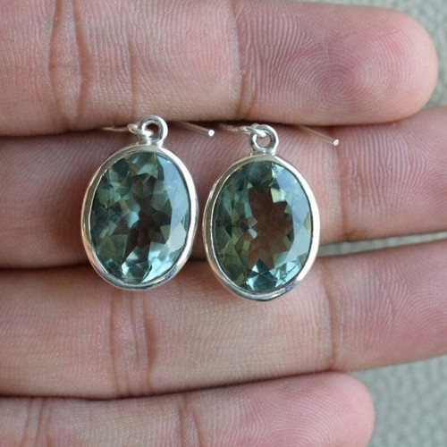 925 Sterling Silver Oval Shape Gems Hook Fastening Handmade Earrings KGJ-E-1011 - Picture 27 of 27