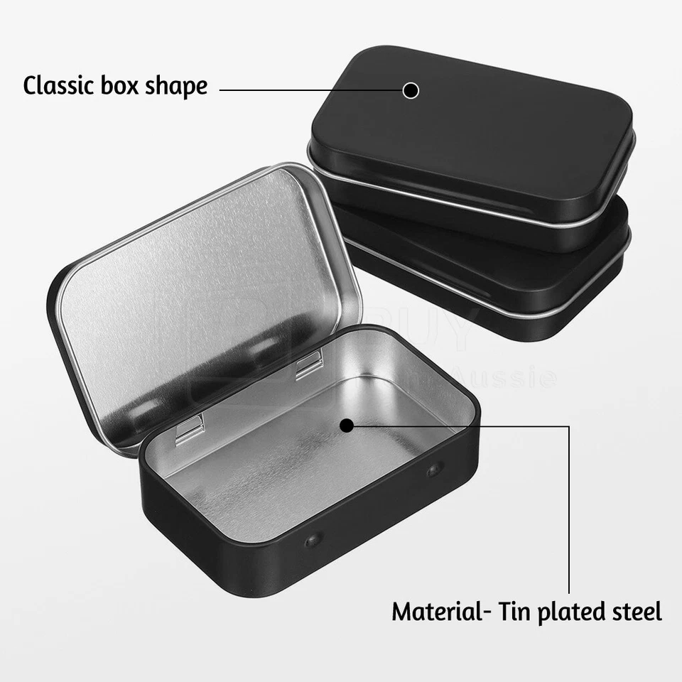 Up to 12x Metal Hinged Tin Box Container Blank Portable Small Storage Container - image 3 of 4