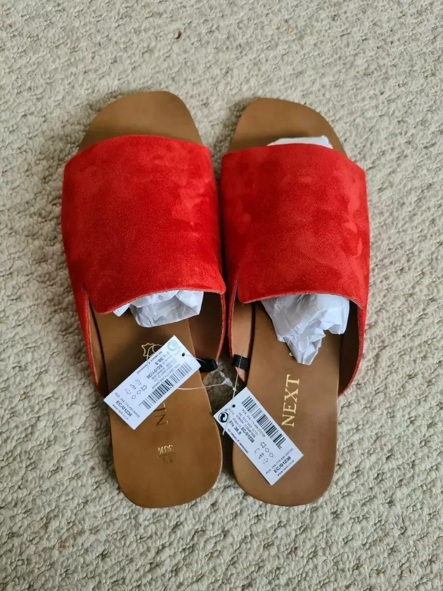 Next Women red sliders slippers size 4 Leather slip on slippers BNWT