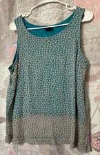 BOBEAU Top Size L Teal Green/ Gray Sheer Sleeveless USA MADE