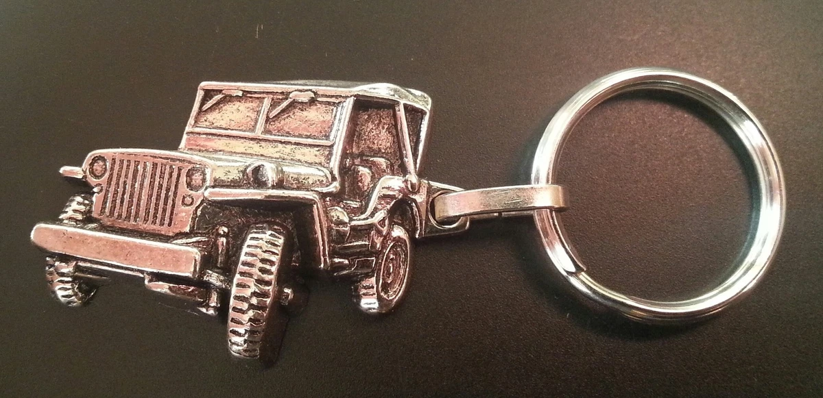 Willys Jeep Schlüsselanhänger Keyring relief silbern - Maße Fahrzeug  43x30mm