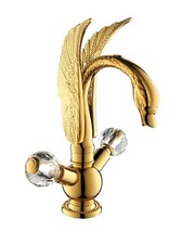 Gold PVD single hole Double crystal handles bathroom basin Sink swan faucet tap