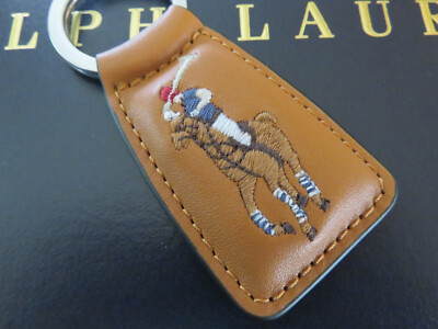 ファッション雑貨・小物その他 POLO Ralph Lauren Big Pony Leather Key Chain Fob Ring Polo RALPH LAUREN Key Chain FOB Big Pony Tan Leather