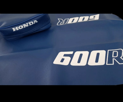 Seat cover / fender bag for Honda XR600R 86 blue synthetic leather white letters