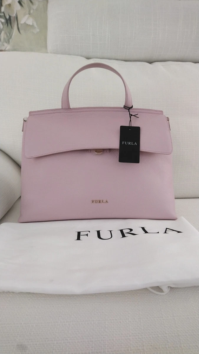 New Furla Elena Medium Saffiano Leather Satchel Bag, Onyx