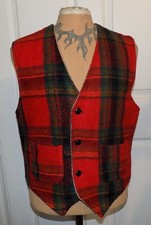 Vintage Red Green Plaid Wool Vest Sport King Sportswear Large C42 Pile Lined